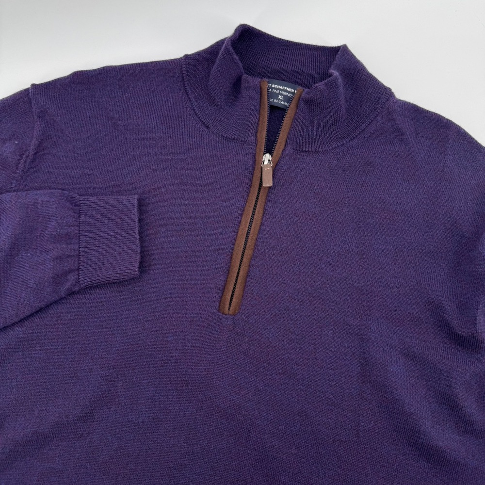 Hart Schaffner Marx Quarter Zip Sweater Mens XL Purple Extra Fine Merino Wool